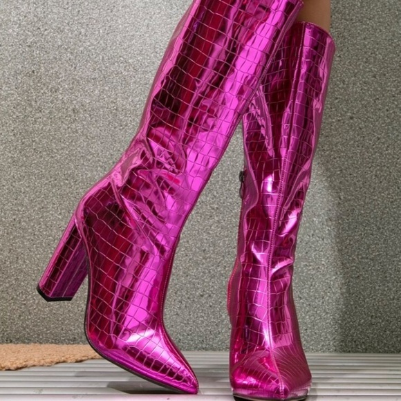 INC Paiton Metallic Berry Pink Snake Knee High Heeled Barbie- core boots… - Picture 7 of 16